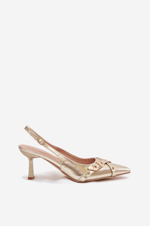 Sandalias de mujer con tacones finos con rayas I con hebillas color dorado Parina