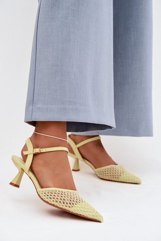 Sandalias de mujer con tacones con malla color amarillo Brilora