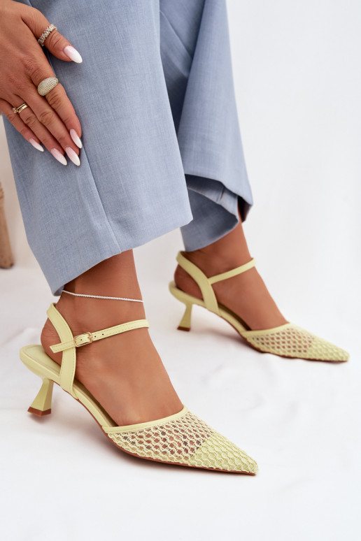 Sandalias de mujer con tacones con malla color amarillo Brilora