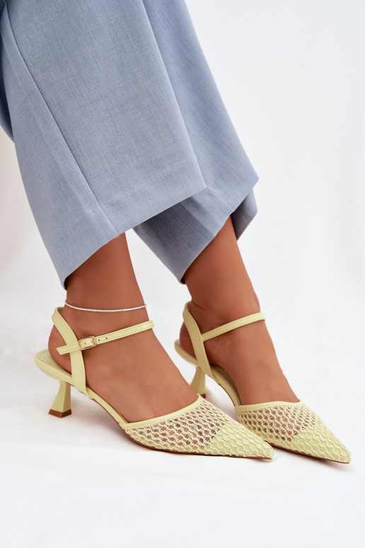 Sandalias de mujer con tacones con malla color amarillo Brilora