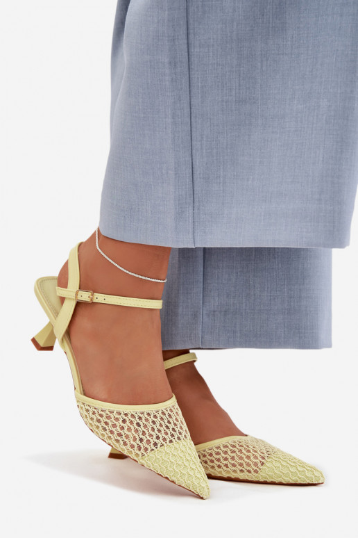 Sandalias de mujer con tacones con malla color amarillo Brilora