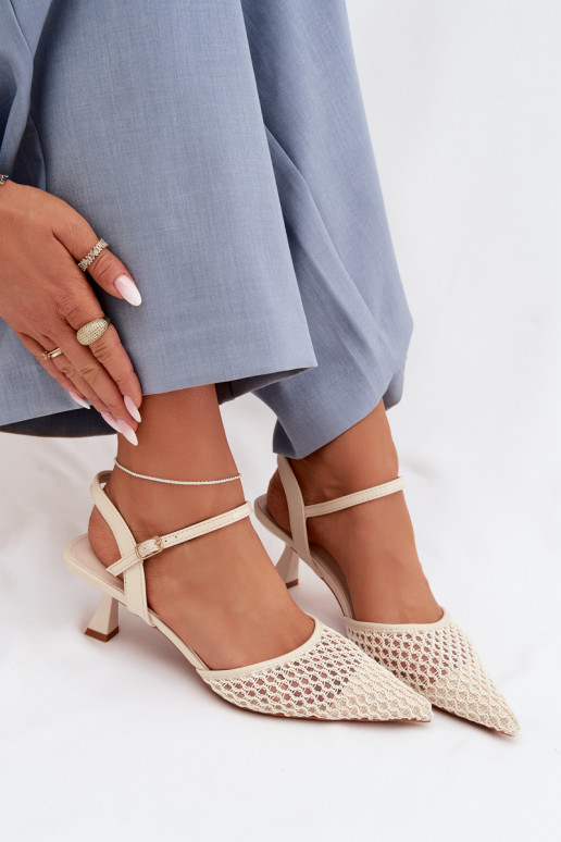 Sandalias de mujer con tacones con malla color marfil Brilora