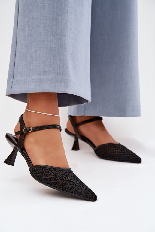 Sandalias de mujer con tacones con malla de color negro Brilora
