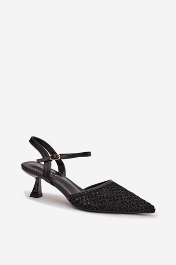 Sandalias de mujer con tacones con malla de color negro Brilora 2
