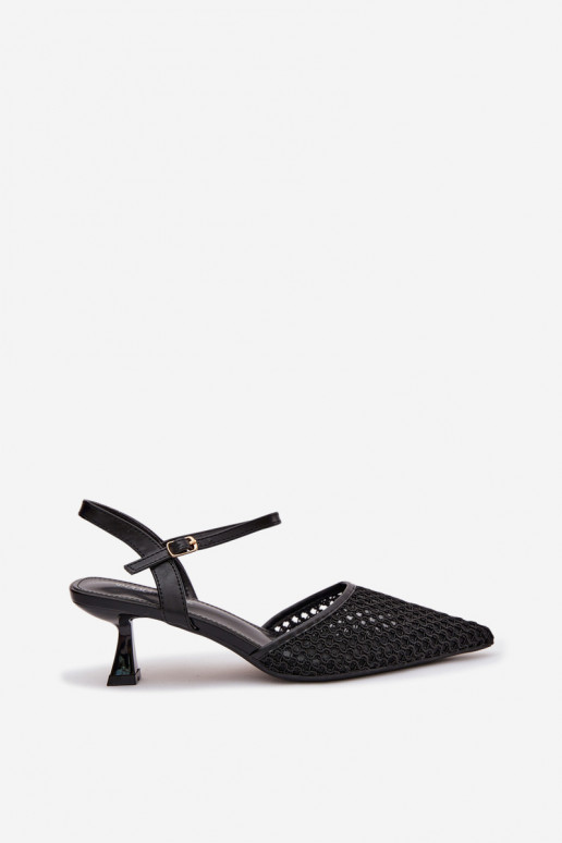 Sandalias de mujer con tacones con malla de color negro Brilora