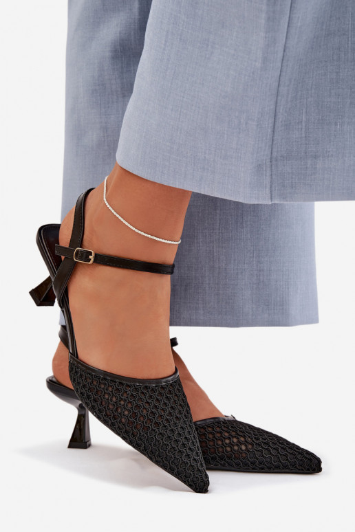 Sandalias de mujer con tacones con malla de color negro Brilora