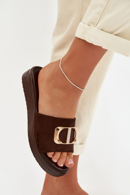 zapatillas de mujer Ze color doradom Detalem CzekoladoAe Elmera