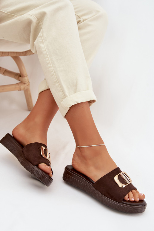 zapatillas de mujer Ze color doradom Detalem CzekoladoAe Elmera