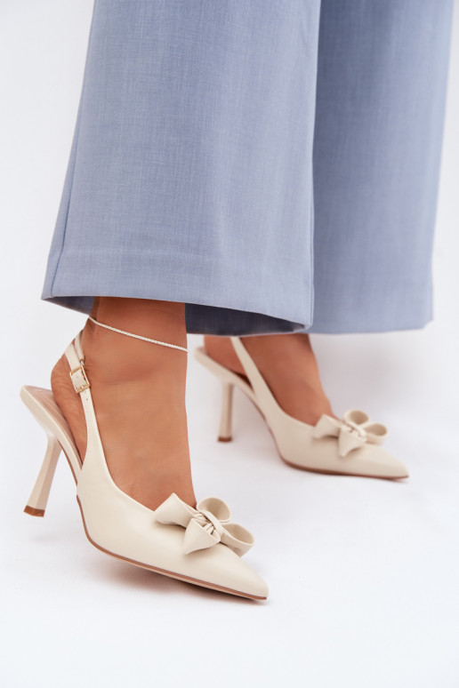 Sandalias de mujer con tacones finos con cintas beige Jonera
