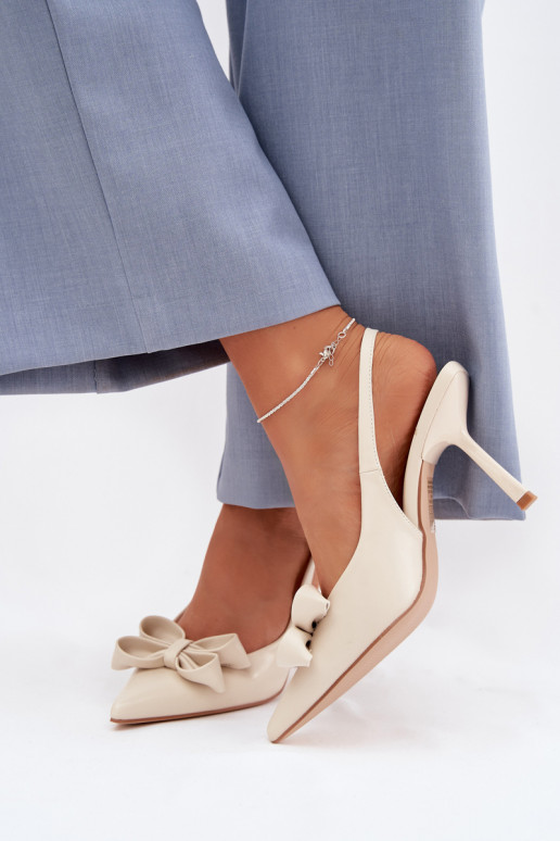 Sandalias de mujer con tacones finos con cintas beige Jonera