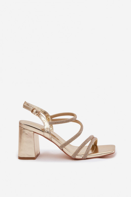 Sandalias de tacón alto para mujer. con rayas y circonitas color dorado Brelia