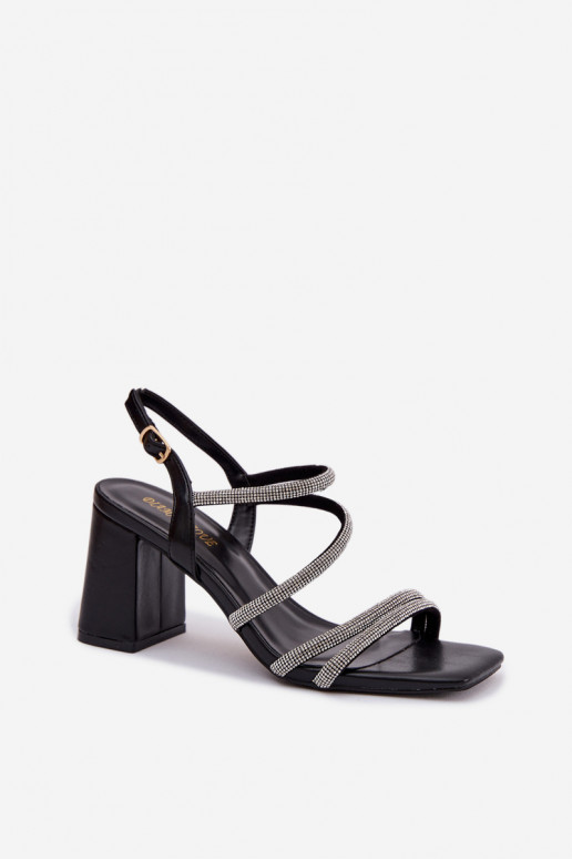 Sandalias de tacón alto para mujer. con rayas y circonitas de color negro Brelia