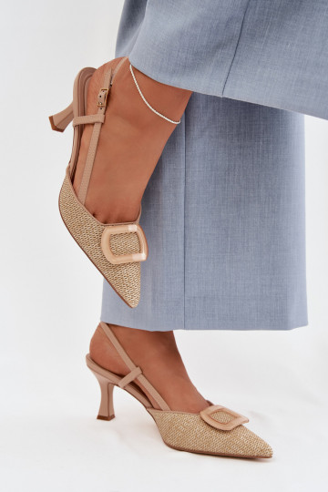 Sandalias de mujer con tacones y elementos decorativos en color nude Eslina