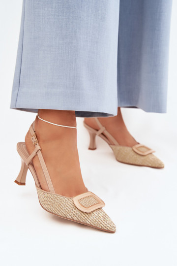 Sandalias de mujer con tacones y elementos decorativos en color nude Eslina 2
