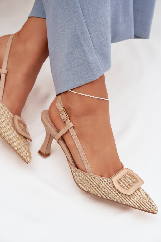 Sandalias de mujer con tacones Con decoraciones Elemento Nude Eslina
