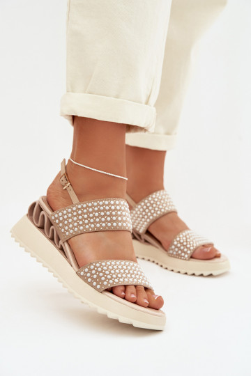 Sandalias de ante de cuero con decoración D&A CR61-3067 en color arena