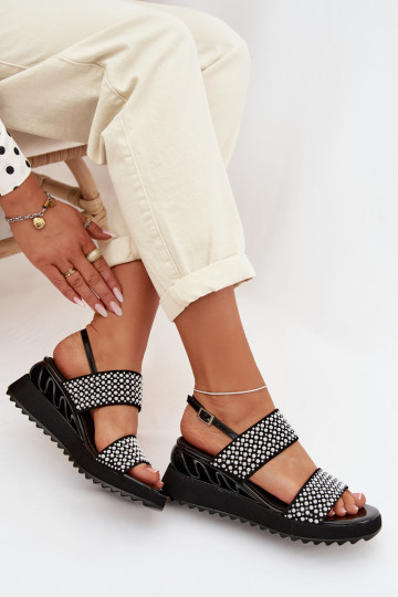Sandalias de ante de cuero con decoración D&A CR61-3067 en color negro