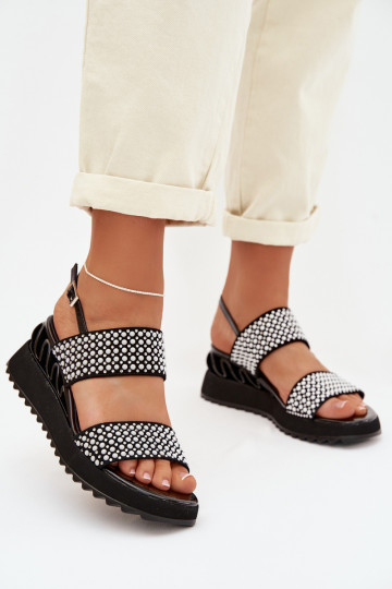 Sandalias de ante de cuero con decoración D&A CR61-3067 en color negro 2