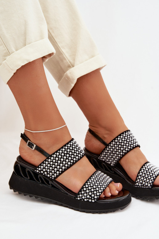 Piel Sandalias de ante Con decoración D&A CR61-3067 de color negro