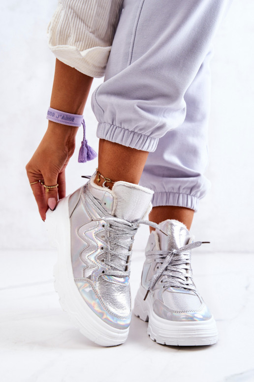 Estilo deportivo zapatos calentamiento color plata Joenne