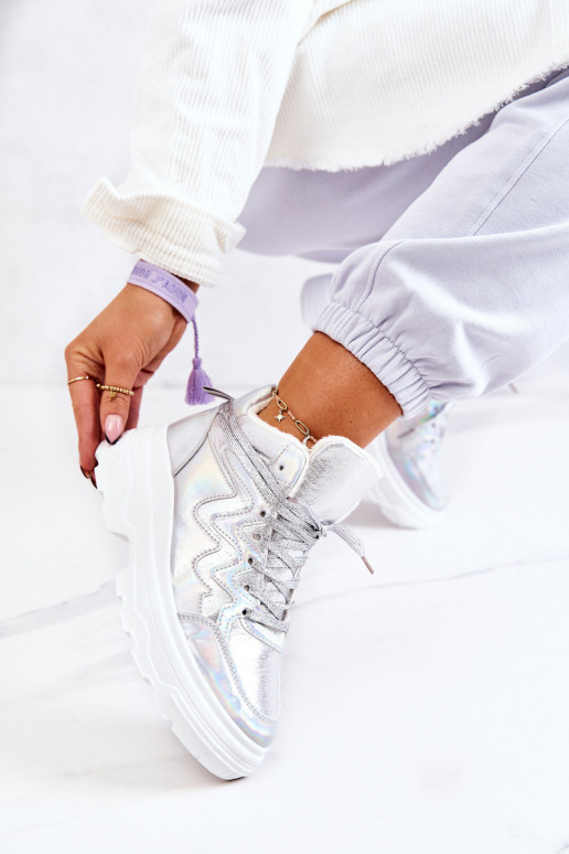 Estilo deportivo zapatos calentamiento color plata Joenne