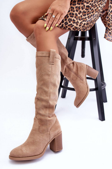 de gamuza botas de mujer con tacones beige Khabira