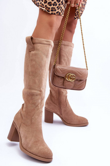 de gamuza botas de mujer con tacones beige Khabira 2