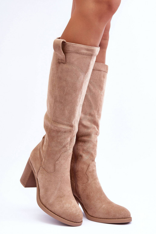 de gamuza botas de mujer con tacones beige Khabira