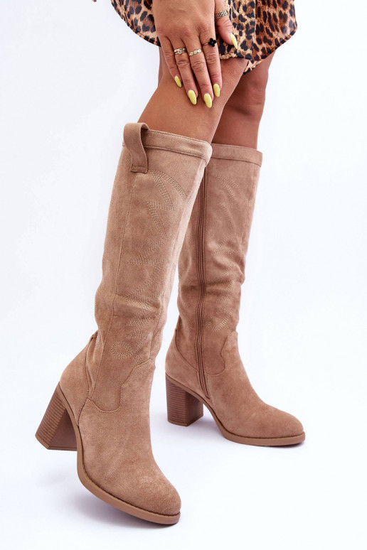 de gamuza botas de mujer con tacones beige Khabira