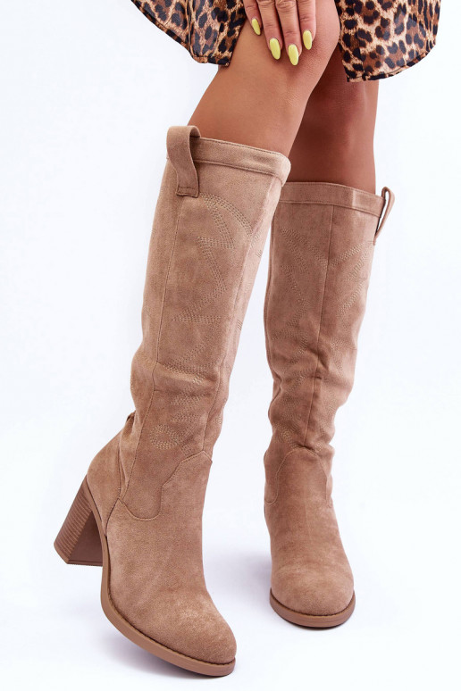 de gamuza botas de mujer con tacones beige Khabira