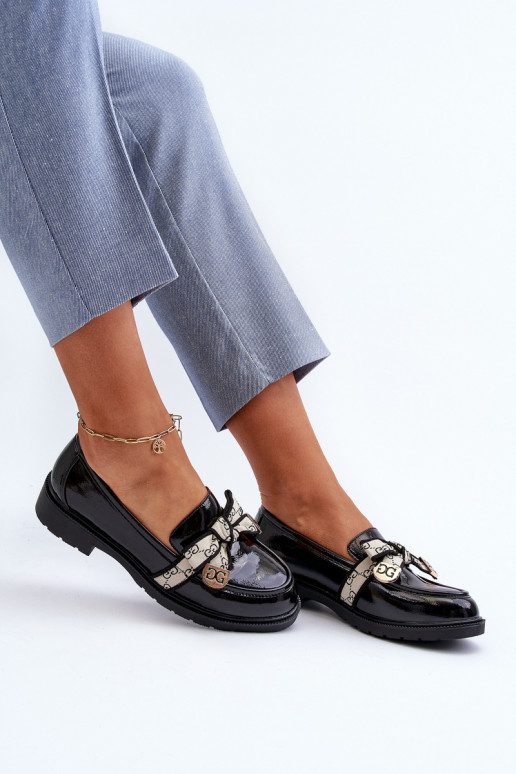 con efecto barniz Femenino zapatos Mocasines S.Barski HY330A de color negro