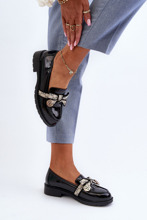 con efecto barniz Femenino zapatos Mocasines S.Barski HY330A de color negro