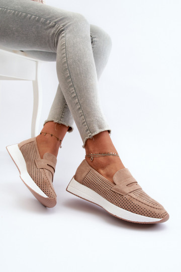 Mocasines de plataforma de mujer de gamuza ecológicaoAe beige Inesqua 2