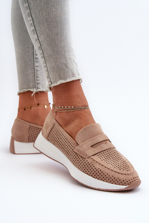 Mocasines de plataforma de mujer de gamuza ecológicaoAe beige Inesqua