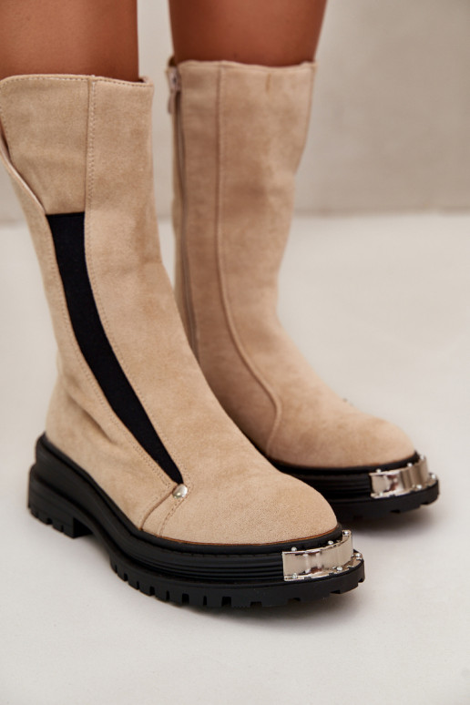 de gamuza calentamiento Botas con tacones anchos color marfil Palimra