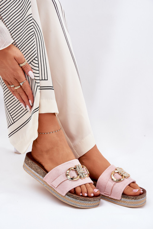 zapatillas de mujer con una plataforma con brillo I Złotą Ozdobą color rosa Rilirea