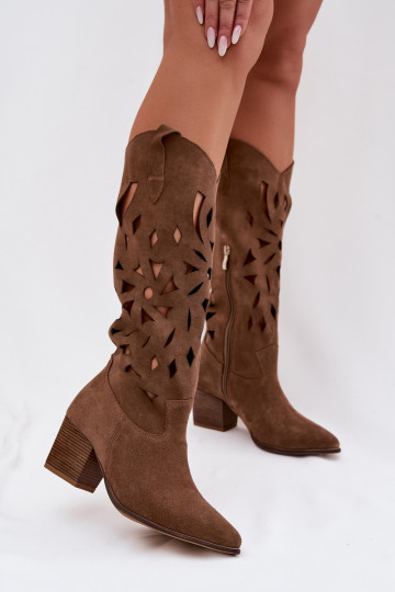 Botas altas con elementos de calado de ante natural Zazoo 3167 color arena 2