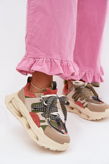Deportivas de cuero para mujer con plataforma D&A CR61-3133 color arena