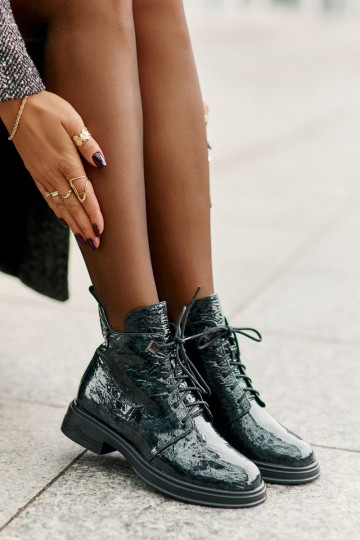 Piel con efecto barniz Botas de mujer calentamiento Al castillo D&A LZ42-042 de color caqui