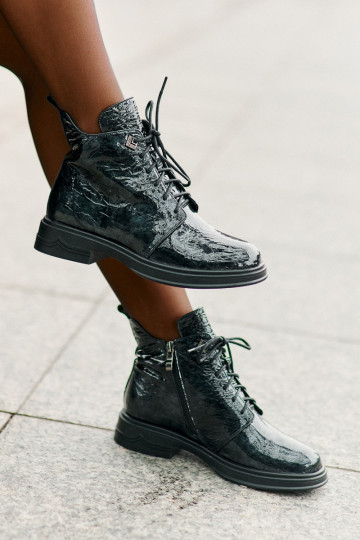 Piel con efecto barniz Botas de mujer calentamiento Al castillo D&A LZ42-042 de color caqui 2