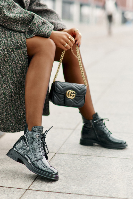 Piel con efecto barniz Botas de mujer calentamiento Al castillo D&A LZ42-042 de color caqui