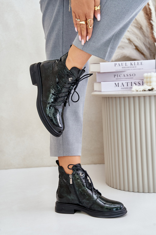 Piel con efecto barniz Botas de mujer calentamiento Al castillo D&A LZ42-042 de color caqui