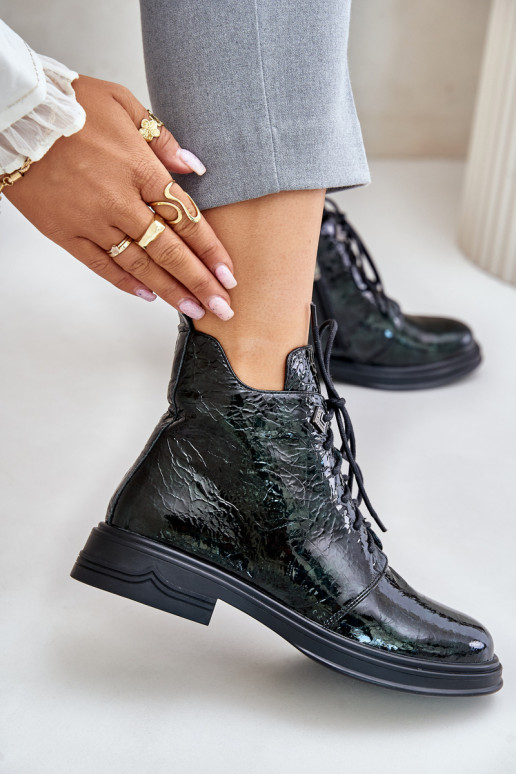 Piel con efecto barniz Botas de mujer calentamiento Al castillo D&A LZ42-042 de color caqui