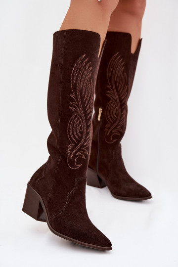 Botas altas de ante estilo cowboy con tacones Zazoo 3152 color chocolate 2