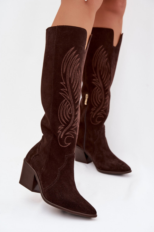 de gamuza Piel botas estilo vaquero con tacones Zazoo 3152 CzekoladoAe