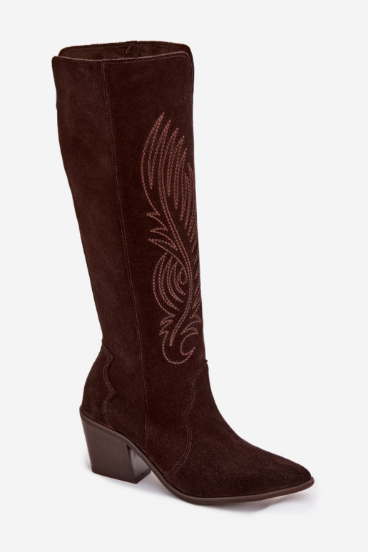 de gamuza Piel botas estilo vaquero con tacones Zazoo 3152 CzekoladoAe