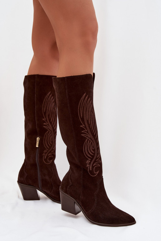 de gamuza Piel botas estilo vaquero con tacones Zazoo 3152 CzekoladoAe