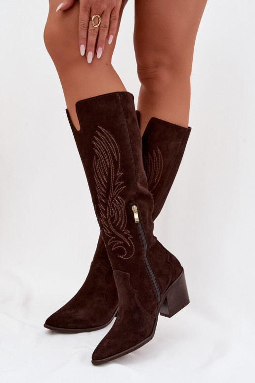 de gamuza Piel botas estilo vaquero con tacones Zazoo 3152 CzekoladoAe