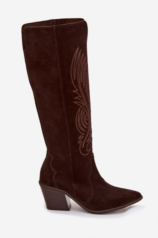 de gamuza Piel botas estilo vaquero con tacones Zazoo 3152 CzekoladoAe