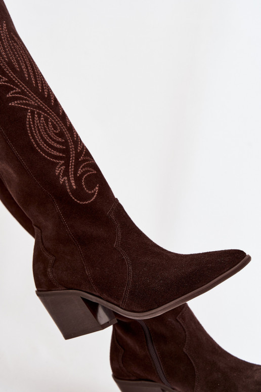 de gamuza Piel botas estilo vaquero con tacones Zazoo 3152 CzekoladoAe